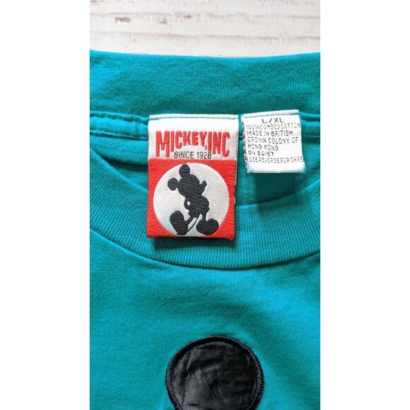 VTG Mickey INC Walt Disney T-shirt Men Unisex Green Applique Short Sleeve SizeXL - Picture 10 of 12